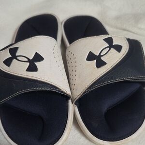 Under Armour Black and Cream Slide Sandals